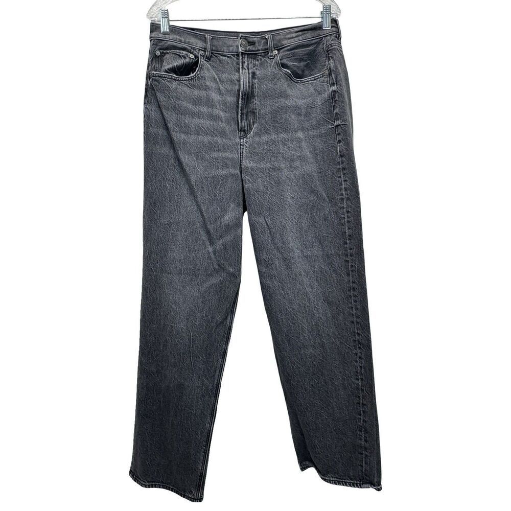 American Eagle Jeans Womens 12 Short Black High Rise Baggy Wide Leg Stretch
